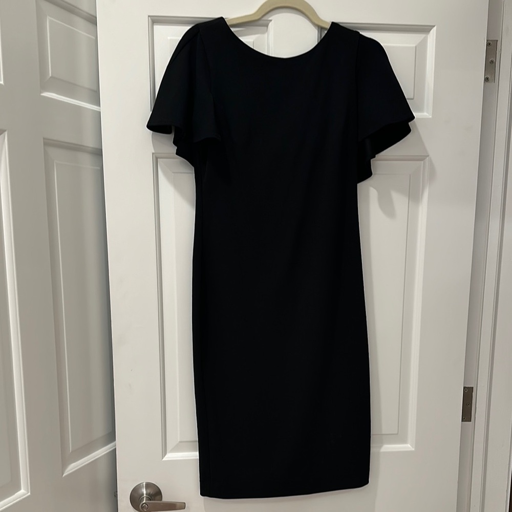 Calvin Klein Black Sheath Mini Dress with Flutter Sleeves